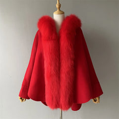 Womens Wool Coat with Real Fox Fur