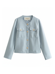 Light blue jacket with gold buttons on a white background