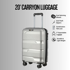 20-inch Silver Carry-On Hardcase Roller Luggage with 360° Wheels Sole Premise