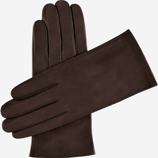 Pair of brown leather gloves on a white background