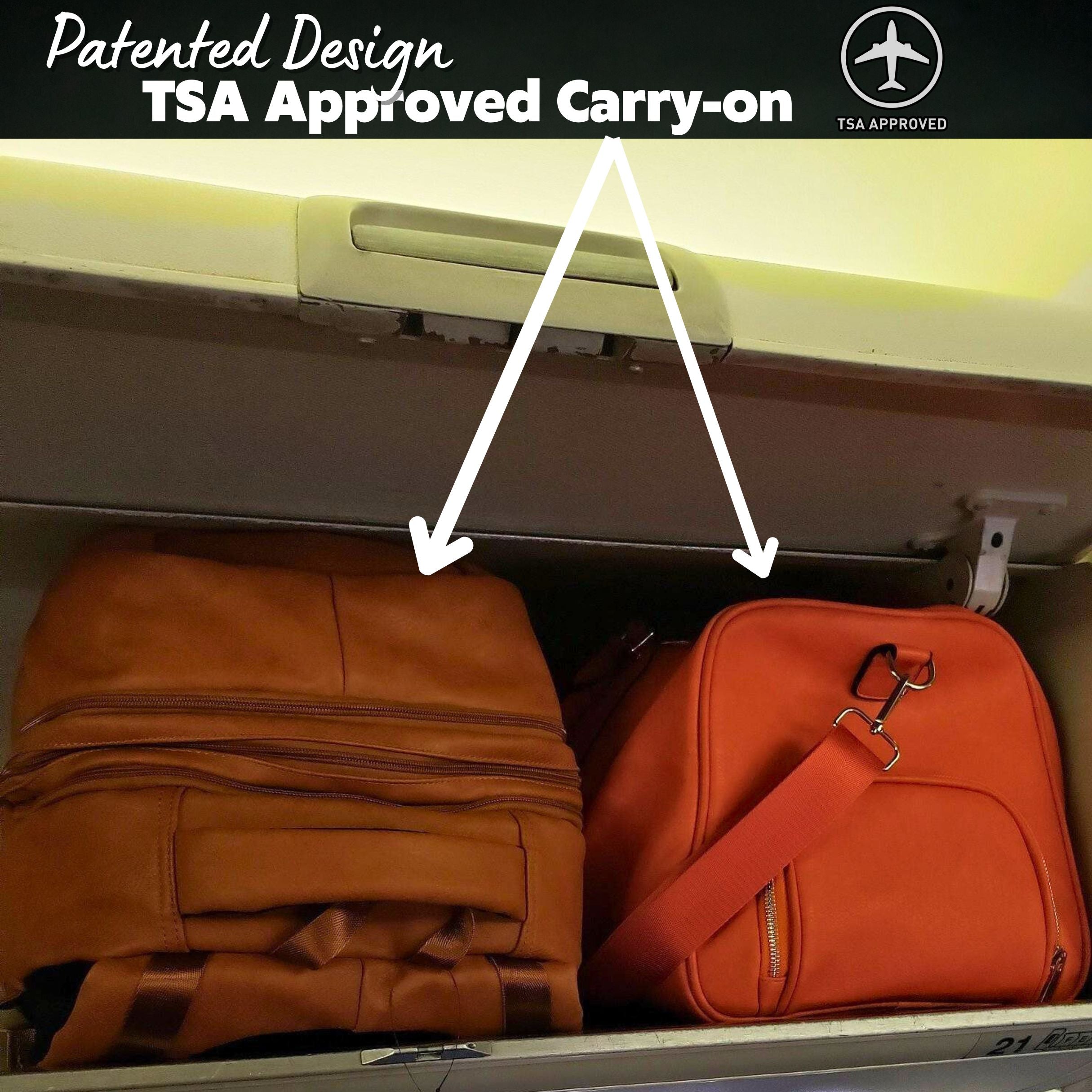 Brown Leather Luxury Patented Carry-On Bag Sole Premise