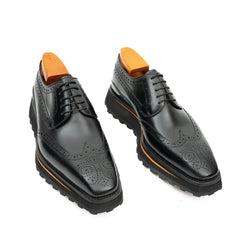 Thick-soled calfskin formal brogue derby shoes Black