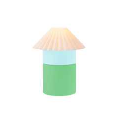 Lamp with a green base and beige top on a white background