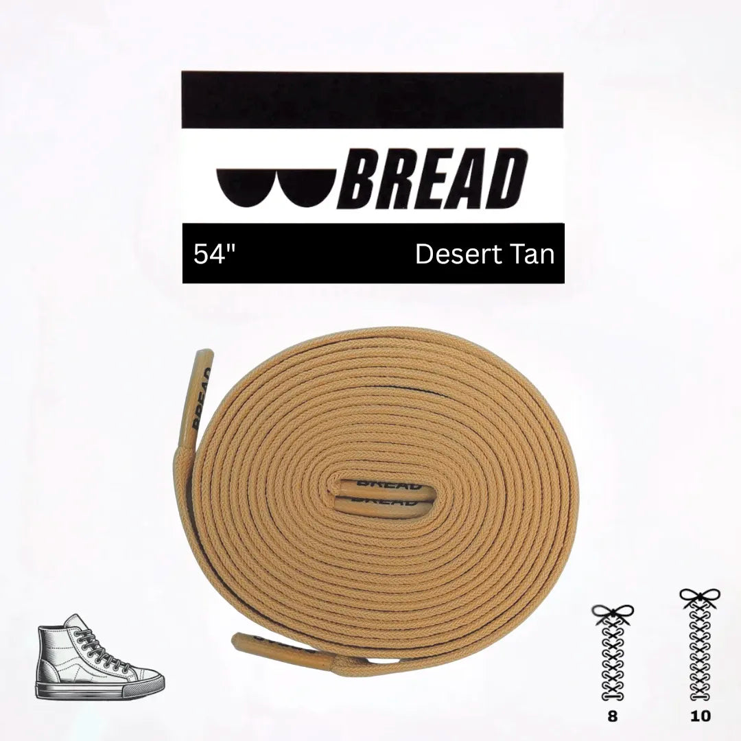 Desert tan shoelace with 'BREAD' branding on a white background