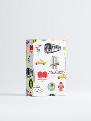 Notebook with New York City-themed design on a white background