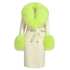 Wool Cashmere Coat with Mongolian Fur Collar | Women's Luxury
