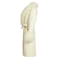 Wool Cashmere Coat with Mongolian Fur Collar | Women's Luxury