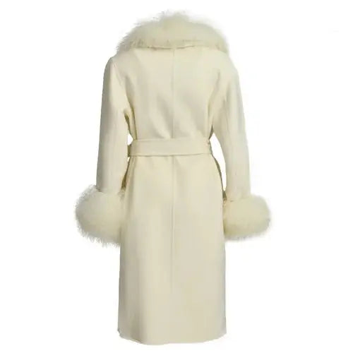 Wool Cashmere Coat with Mongolian Fur Collar | Women's Luxury