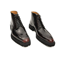 Wine Patent Lug Sole Ankle Boot