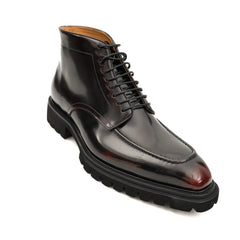 Wine Patent Lug Sole Ankle Boot