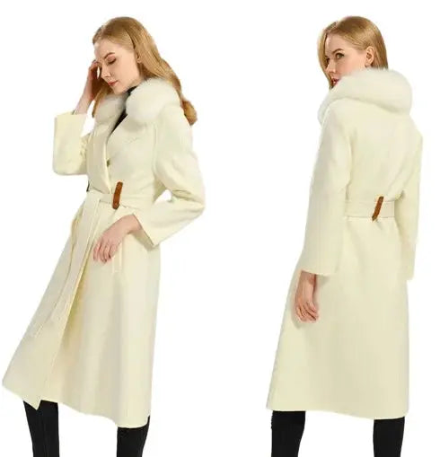 Women's cashmere coat with natural fox fur collar Family Shopolf