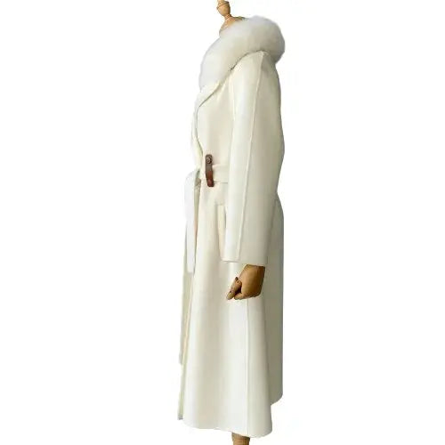Women's cashmere coat with natural fox fur collar Family Shopolf
