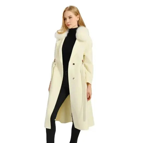 Women's cashmere coat with natural fox fur collar Family Shopolf