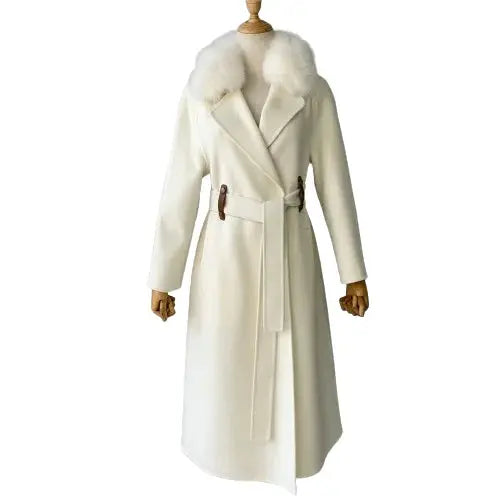 Women's cashmere coat with natural fox fur collar Family Shopolf