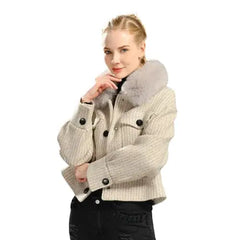 Women's Wool Jacket with Natural Fur Collar | Elegant & Warm