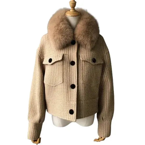 Women's Wool Jacket with Natural Fur Collar | Elegant & Warm