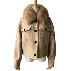 Women's Wool Jacket with Natural Fur Collar | Elegant & Warm