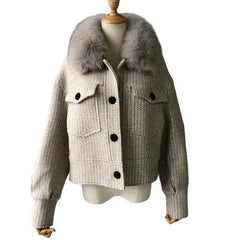 Women's Wool Jacket with Natural Fur Collar | Elegant & Warm