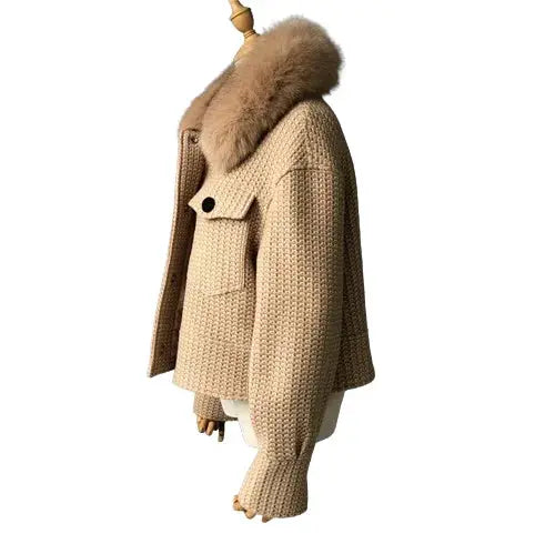 Women's Wool Jacket with Natural Fur Collar | Elegant & Warm