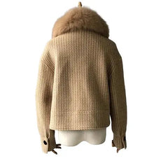 Women's Wool Jacket with Natural Fur Collar | Elegant & Warm