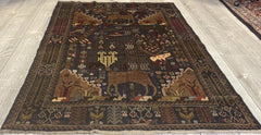 Afghani Vintage Pictorial Rug I Tribal Baluchi 3'6''X5'5'' Rugistan