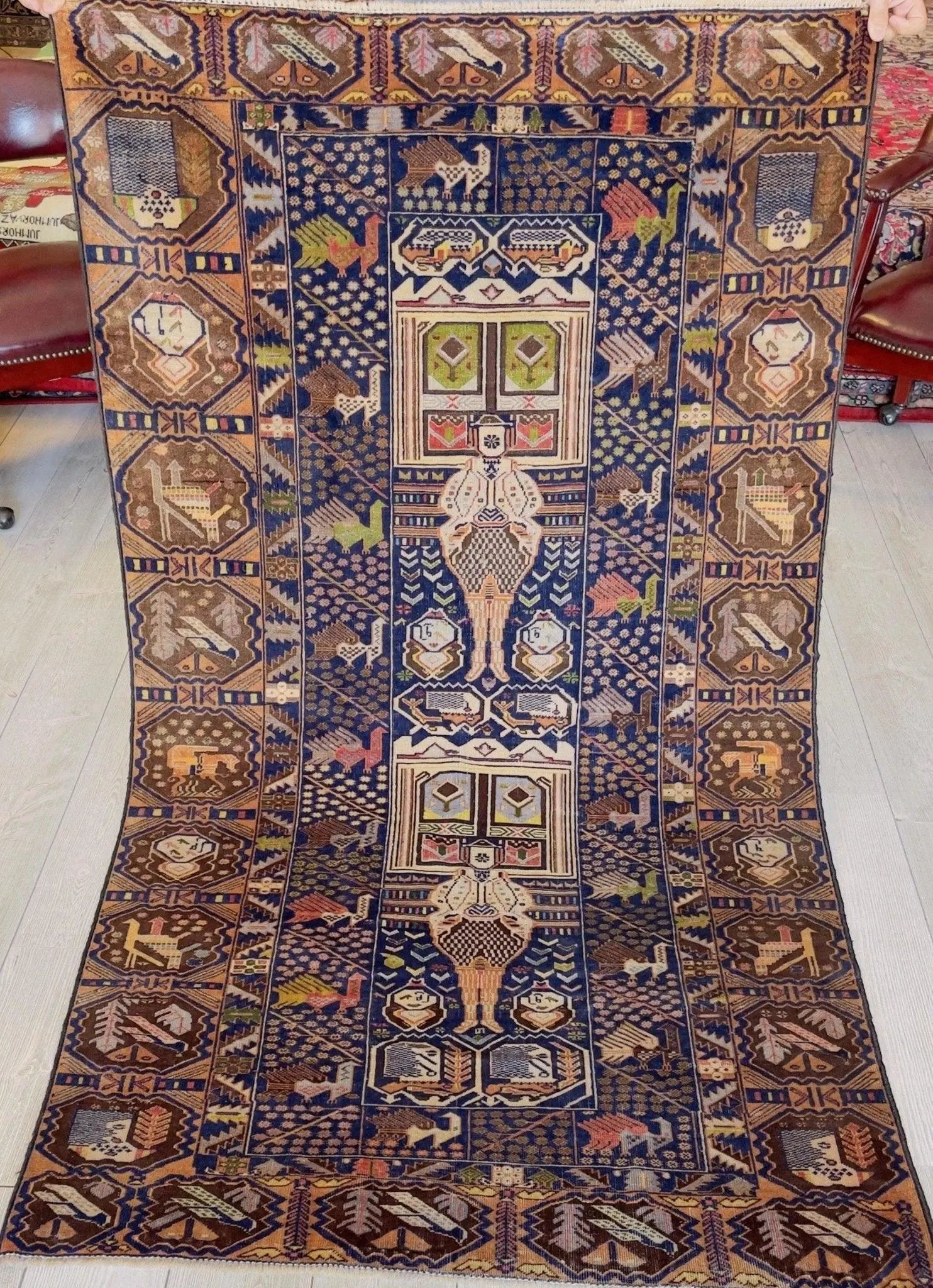 Afghani Vintage Pictorial Rug I Tribal Baluchi 4X7 Ft Rugistan