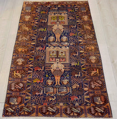 Afghani Vintage Pictorial Rug I Tribal Baluchi 4X7 Ft Rugistan