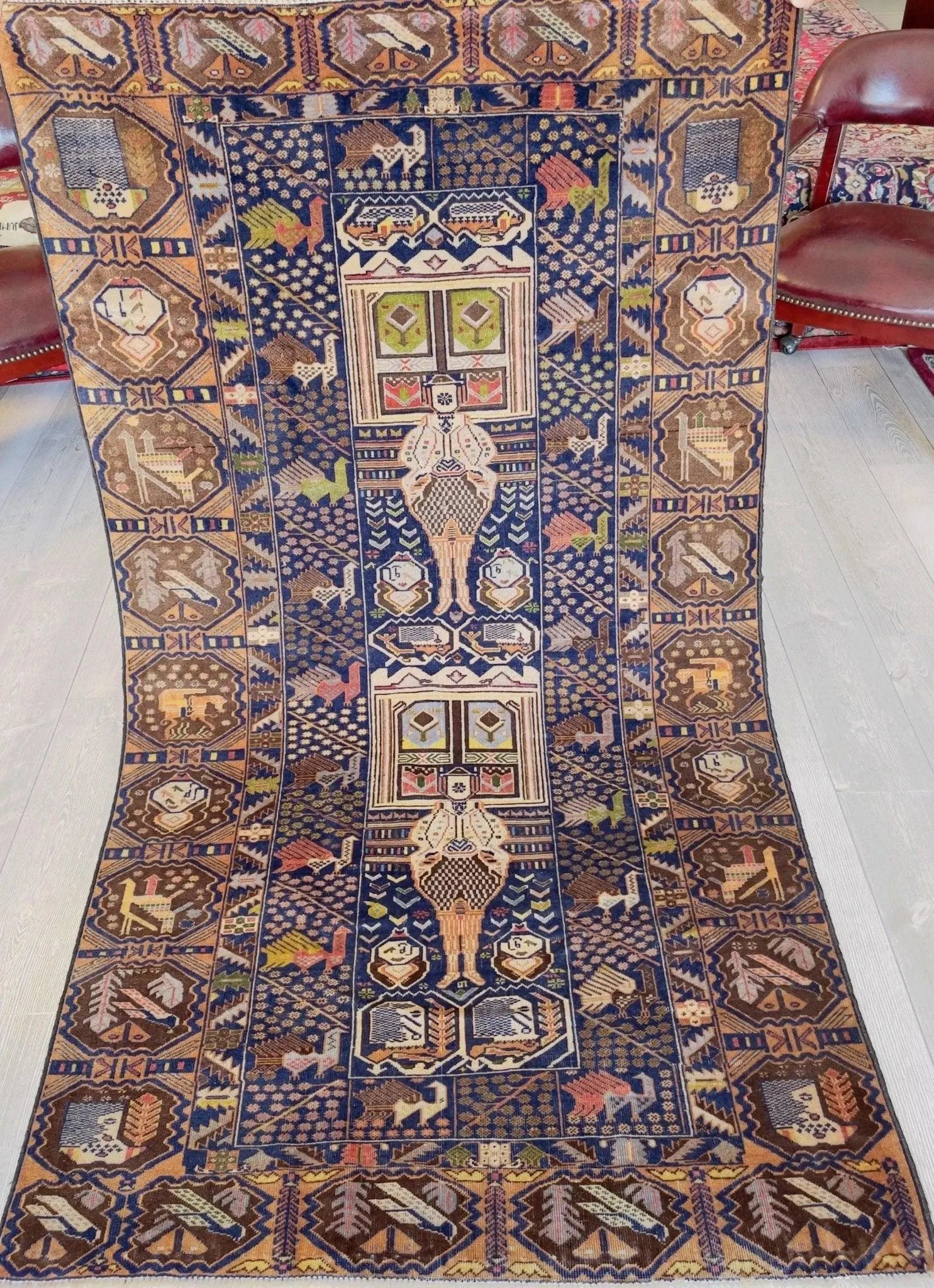 Afghani Vintage Pictorial Rug I Tribal Baluchi 4X7 Ft Rugistan