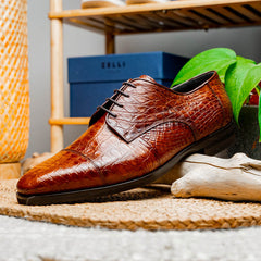 21-532-CGM ANDREA Crocodile Lace Up, Cognac