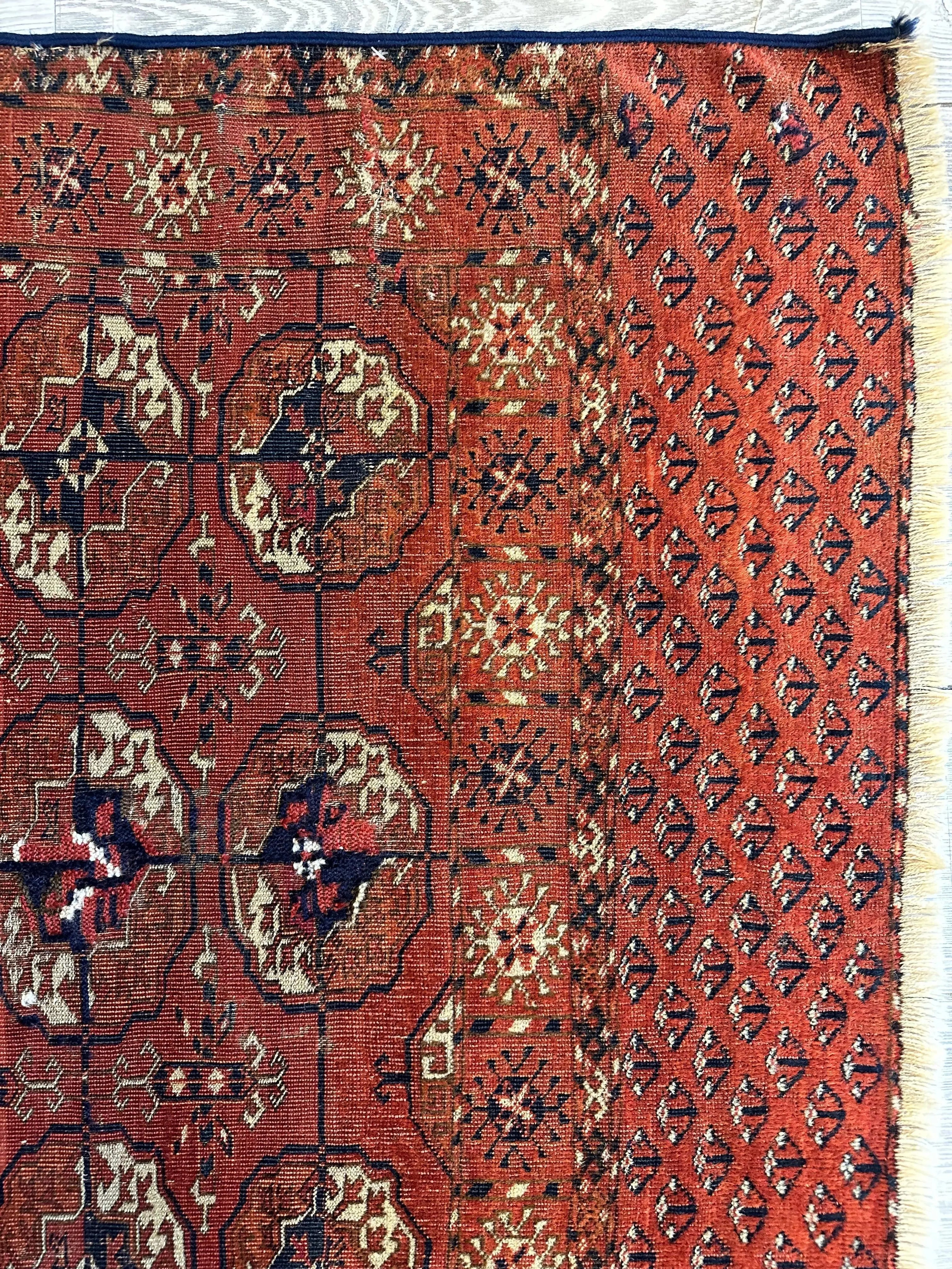 Antique 1880’s Tribal Turkoman Tekke Wedding Rug 3’4” x 4’1” Rugistan