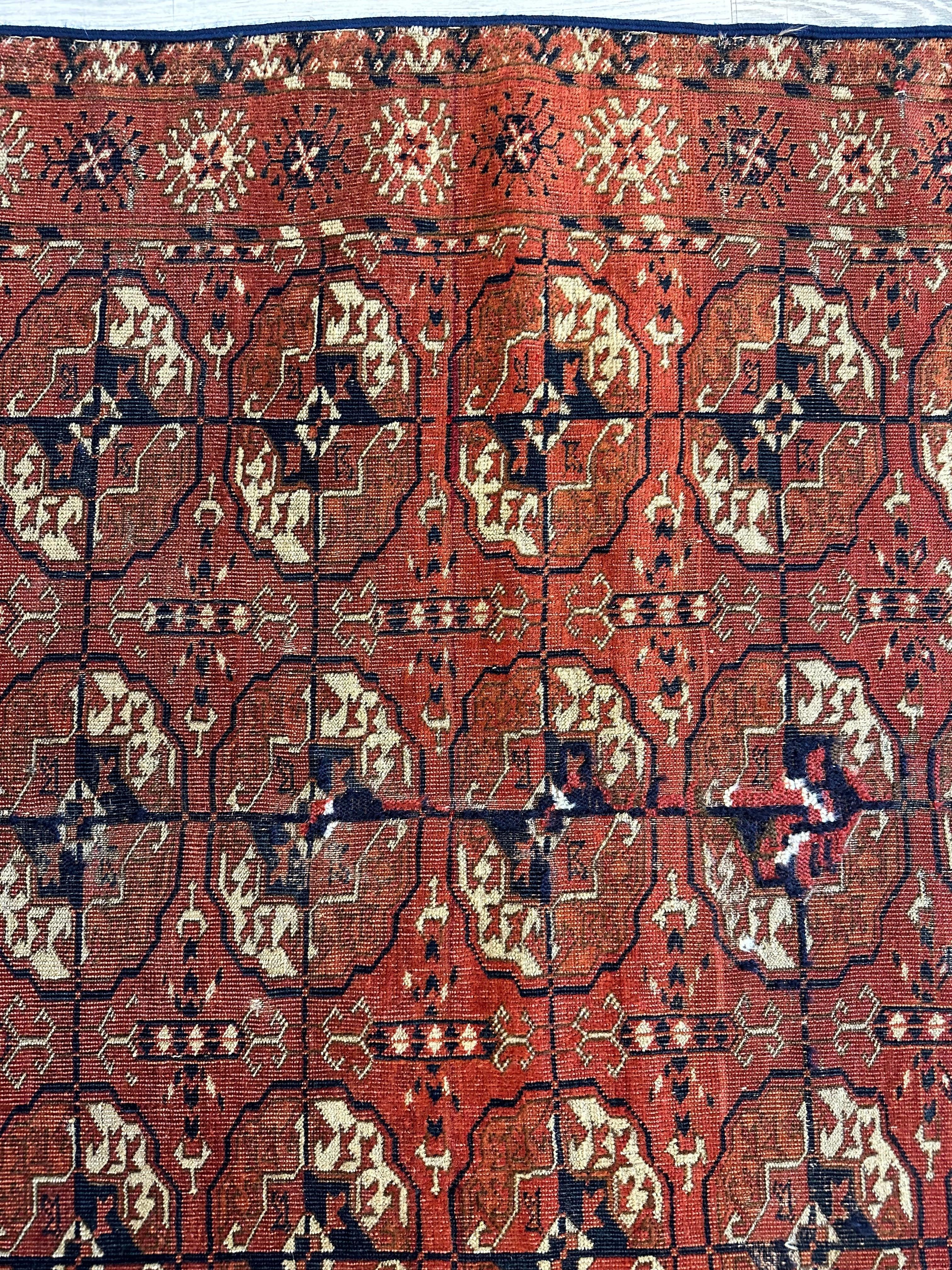 Antique 1880’s Tribal Turkoman Tekke Wedding Rug 3’4” x 4’1” Rugistan