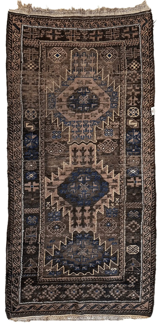 Antique 1880s Primitive Tribal Baluch Wool Rug 3’x6’4” Rugistan