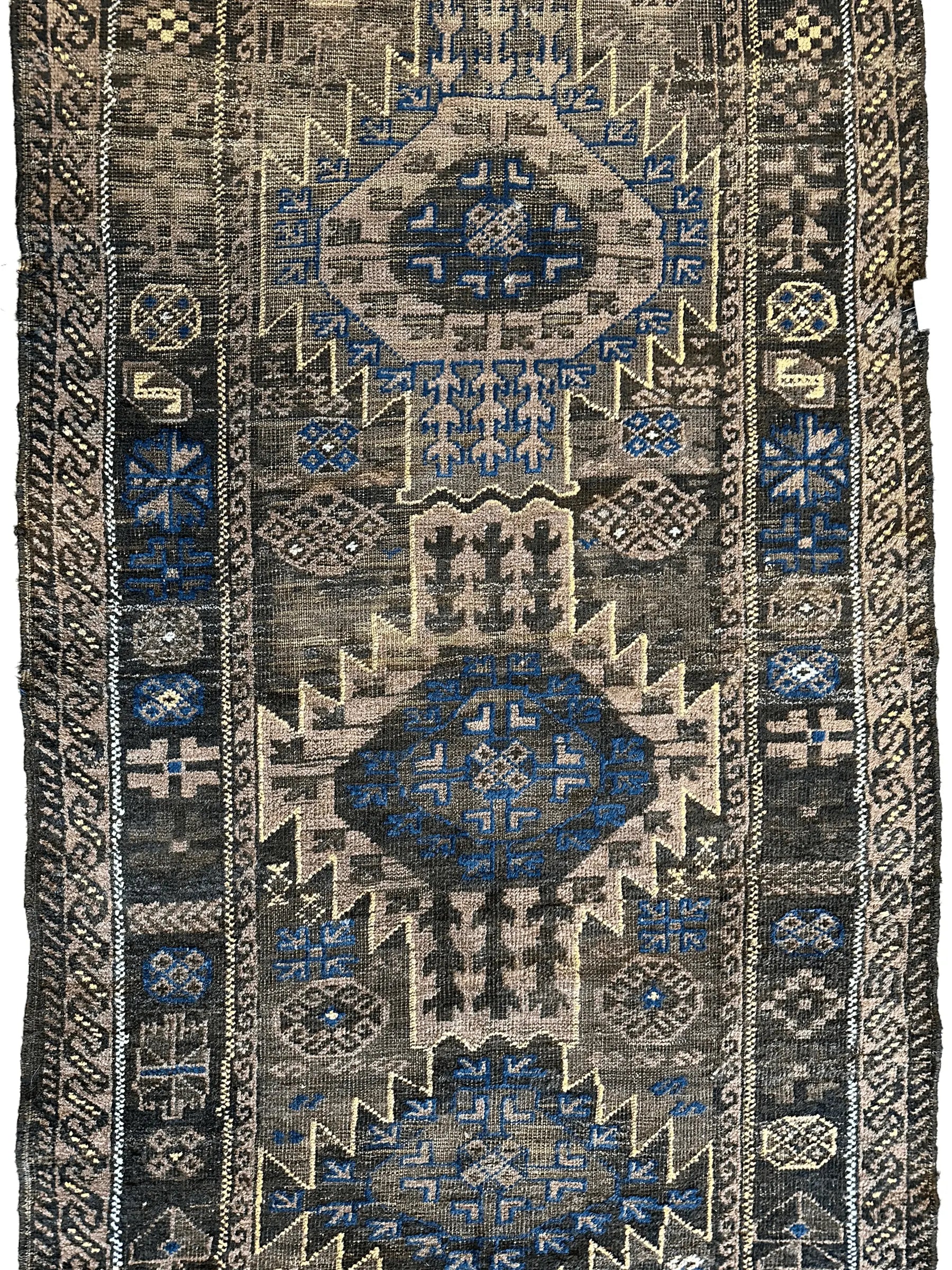 Antique 1880s Primitive Tribal Baluch Wool Rug 3’x6’4” Rugistan