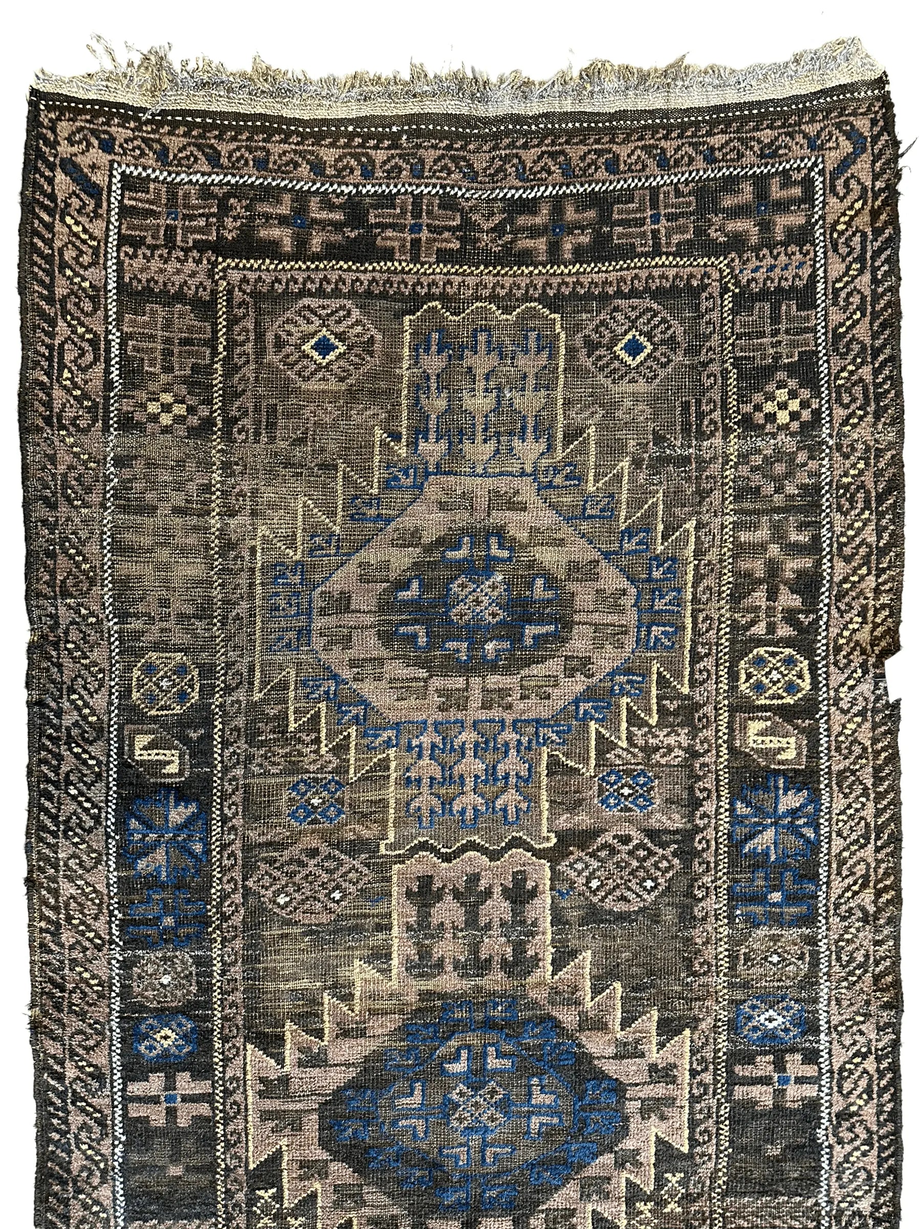 Antique 1880s Primitive Tribal Baluch Wool Rug 3’x6’4” Rugistan