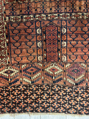 Antique 1880s Turkoman Tekke Ensi Tent Door Covering Rug 4’ x4’8” Rugistan