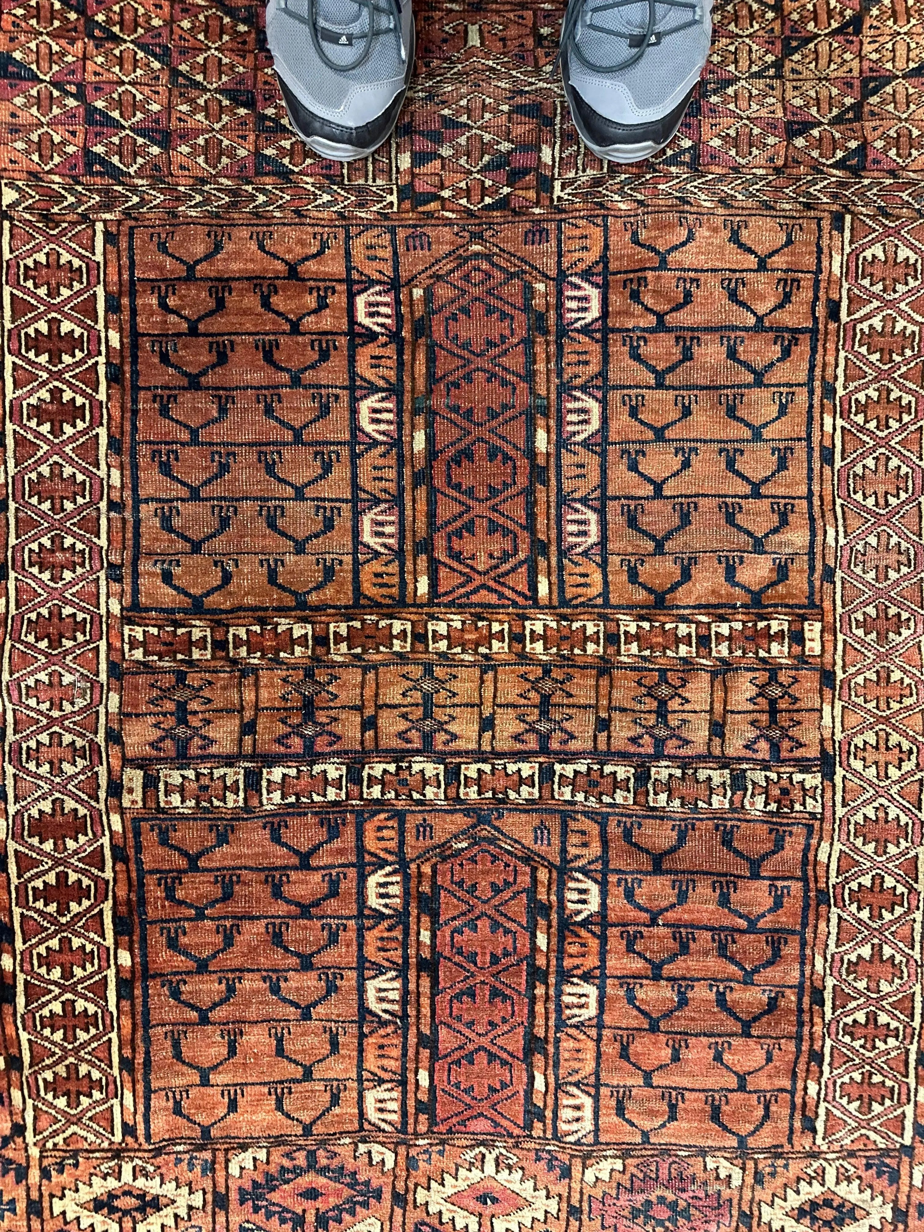 Antique 1880s Turkoman Tekke Ensi Tent Door Covering Rug 4’ x4’8” Rugistan