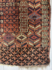 Antique 1880s Turkoman Tekke Ensi Tent Door Covering Rug 4’ x4’8” Rugistan