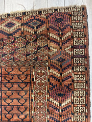 Antique 1880s Turkoman Tekke Ensi Tent Door Covering Rug 4’ x4’8” Rugistan