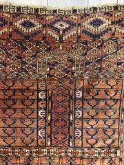 Antique 1880s Turkoman Tekke Ensi Tent Door Covering Rug 4’ x4’8” Rugistan