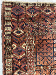 Antique 1880s Turkoman Tekke Ensi Tent Door Covering Rug 4’ x4’8” Rugistan
