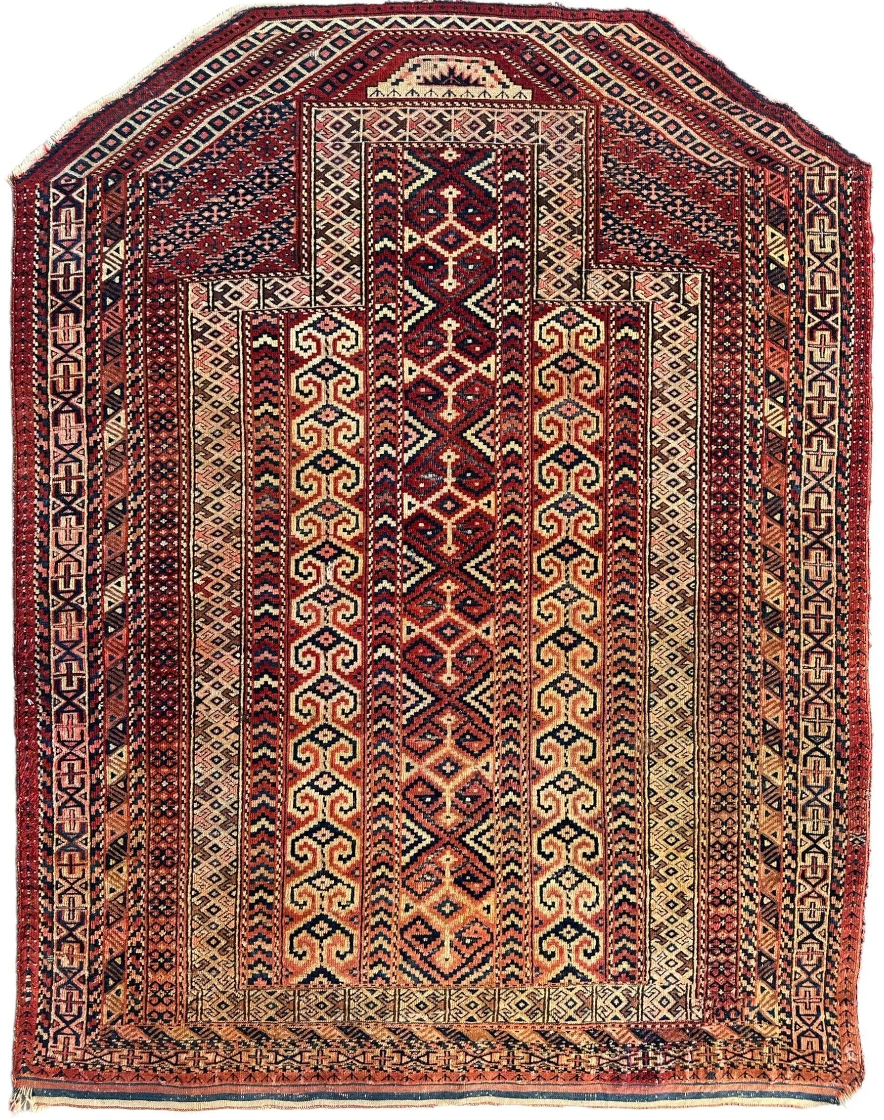 Antique 1890’s Turkoman Prayer Rug or Namazlyk 4’ x 5’2” Rugistan