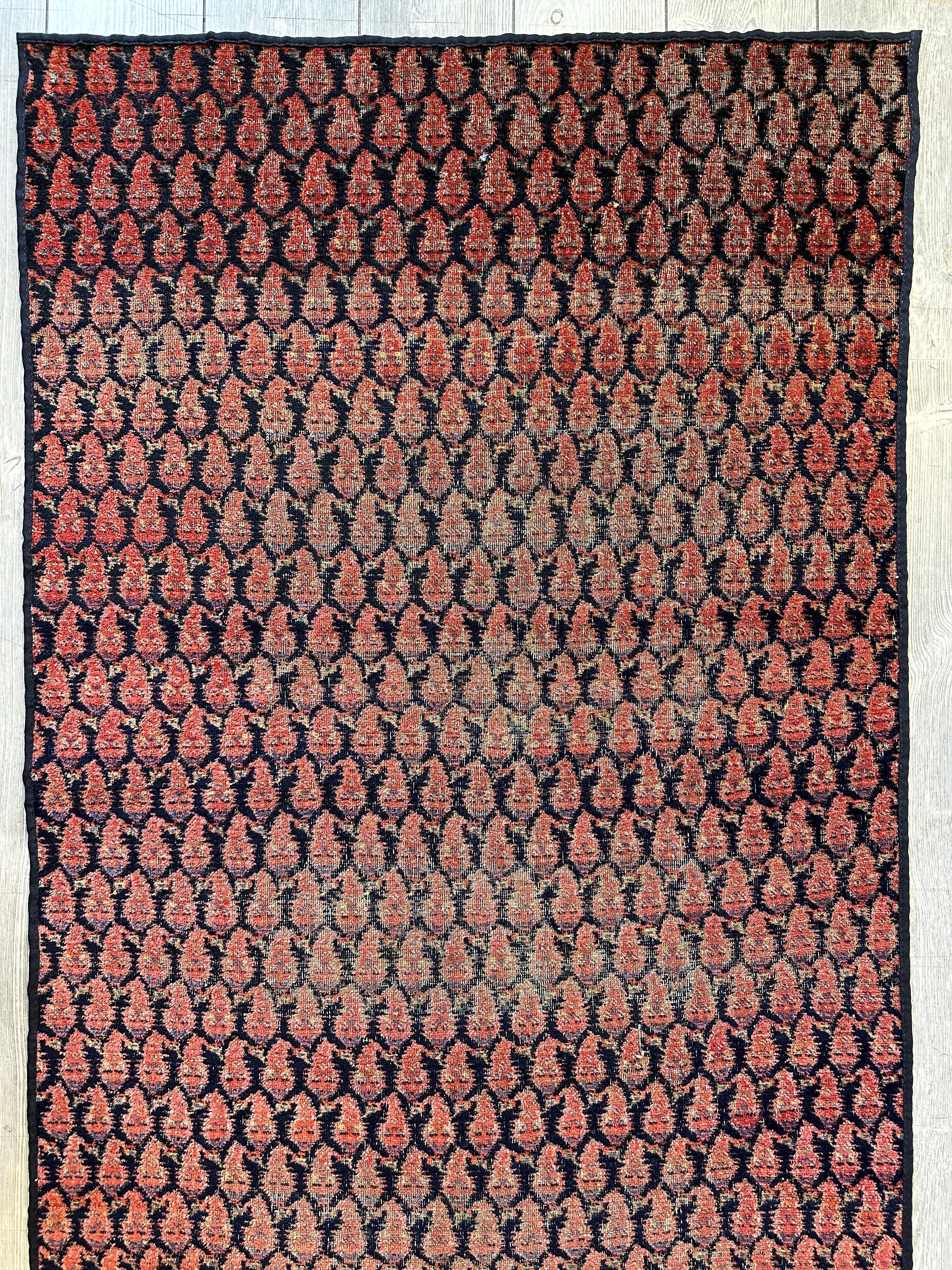 Antique All Over Paisley Kurdish Afshar Fragment Runner 3’3” x 7’7” Rugistan