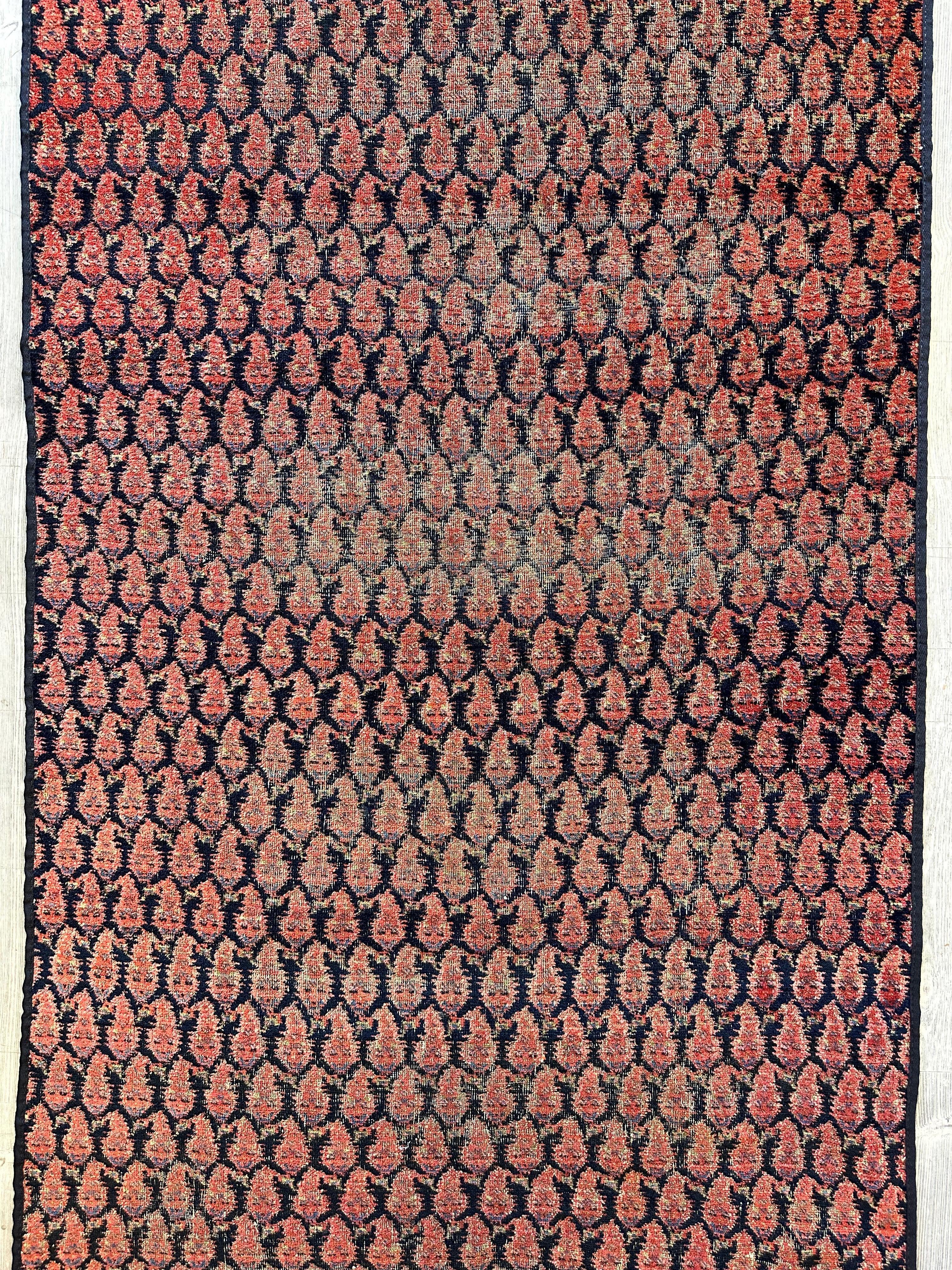 Antique All Over Paisley Kurdish Afshar Fragment Runner 3’3” x 7’7” Rugistan