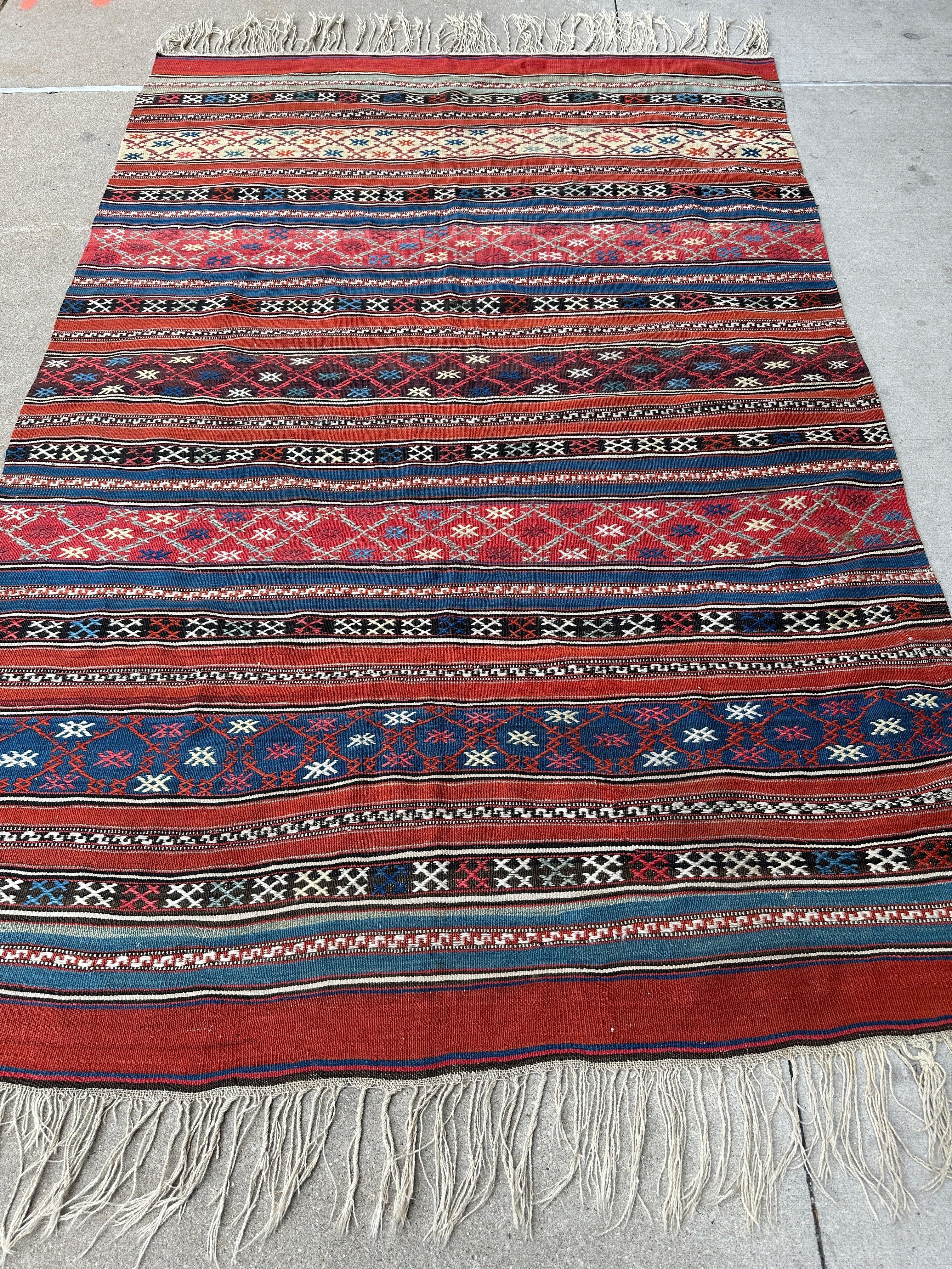 Antique Caucasian Shahsavan Soumak Rug 4’9” x 7’4” Rugistan