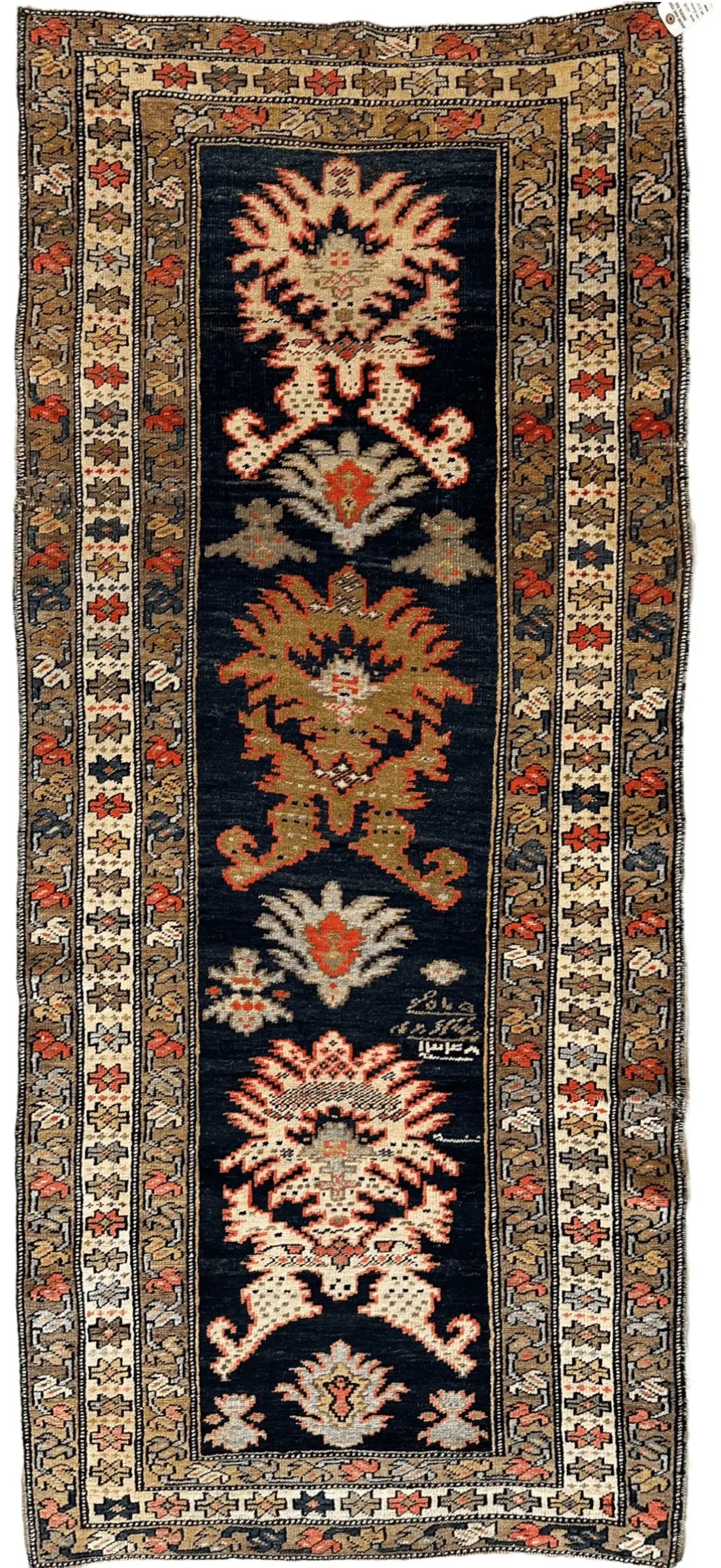Antique Caucasian KarabakhSigned & Dated Wool on Wool Runner Rug 3 X 7 Rugistan