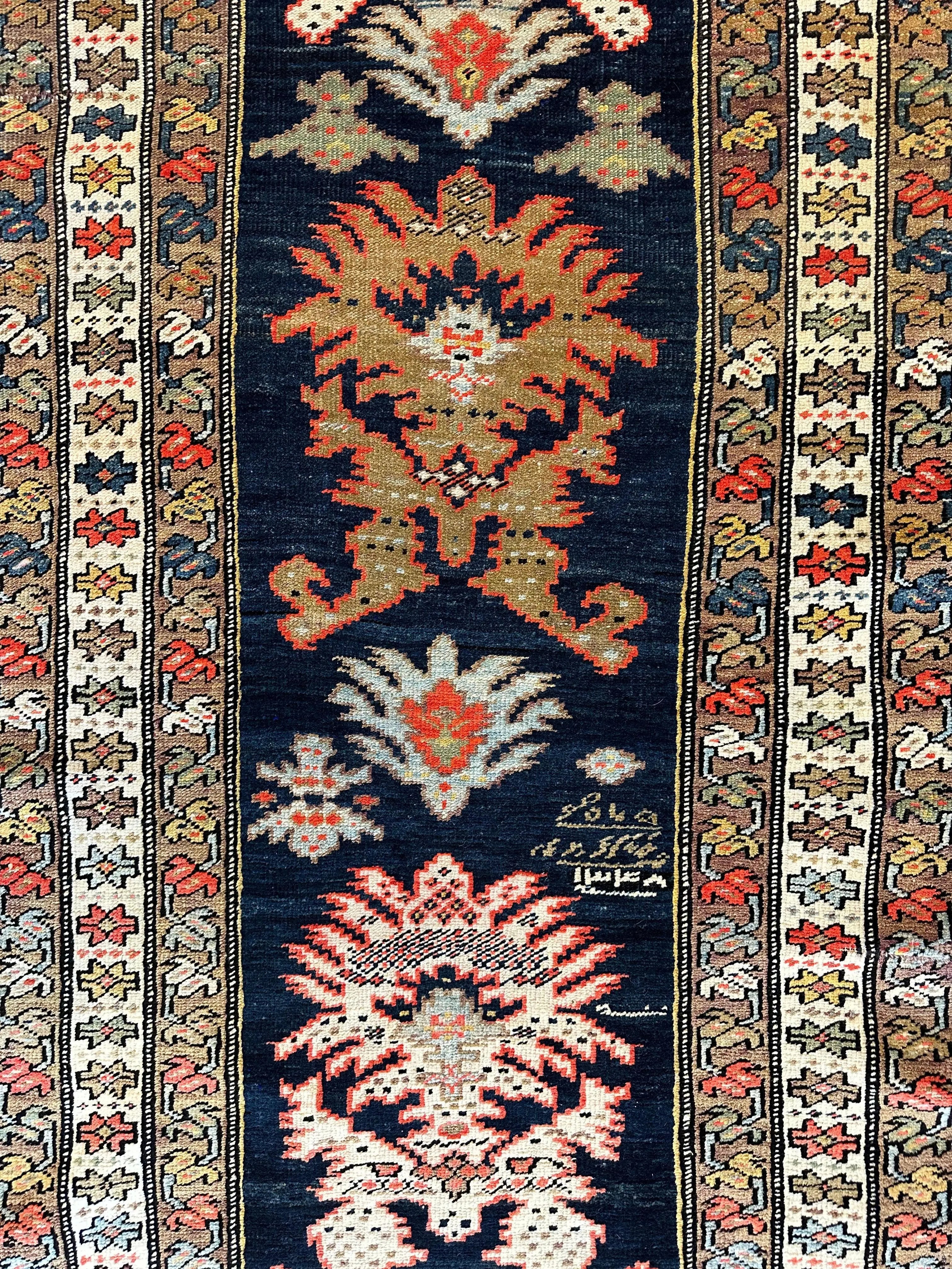 Antique Caucasian KarabakhSigned & Dated Wool on Wool Runner Rug 3 X 7 Rugistan