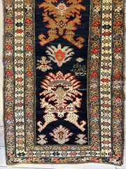 Antique Caucasian KarabakhSigned & Dated Wool on Wool Runner Rug 3 X 7 Rugistan