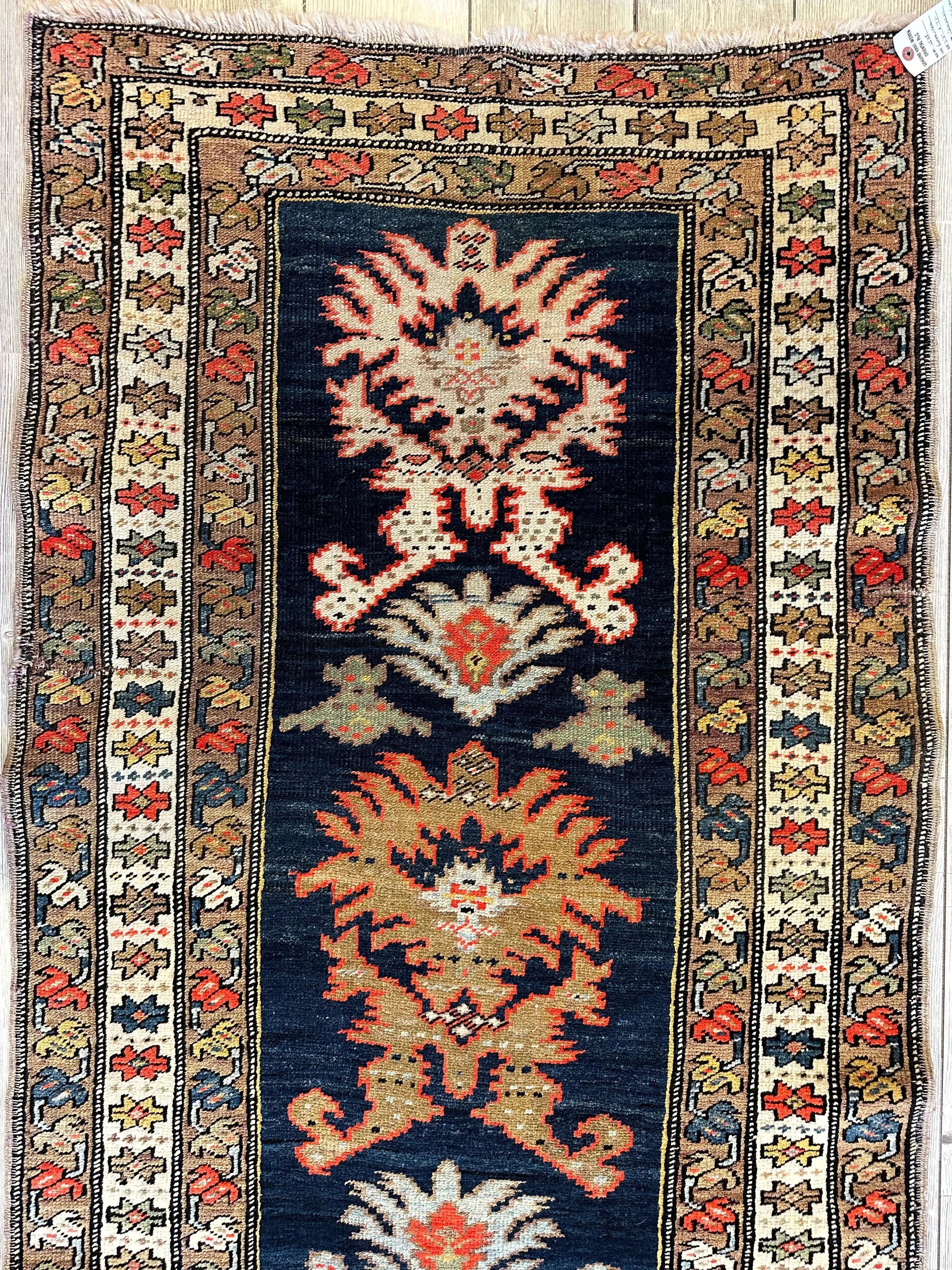 Antique Caucasian KarabakhSigned & Dated Wool on Wool Runner Rug 3 X 7 Rugistan