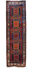 Antique circa 1920's Kurdish-Kazak Geometric Motifs Runner 3’8” x 12’3” Rugistan