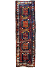 Antique circa 1920's Kurdish-Kazak Geometric Motifs Runner 3’8” x 12’3” Rugistan